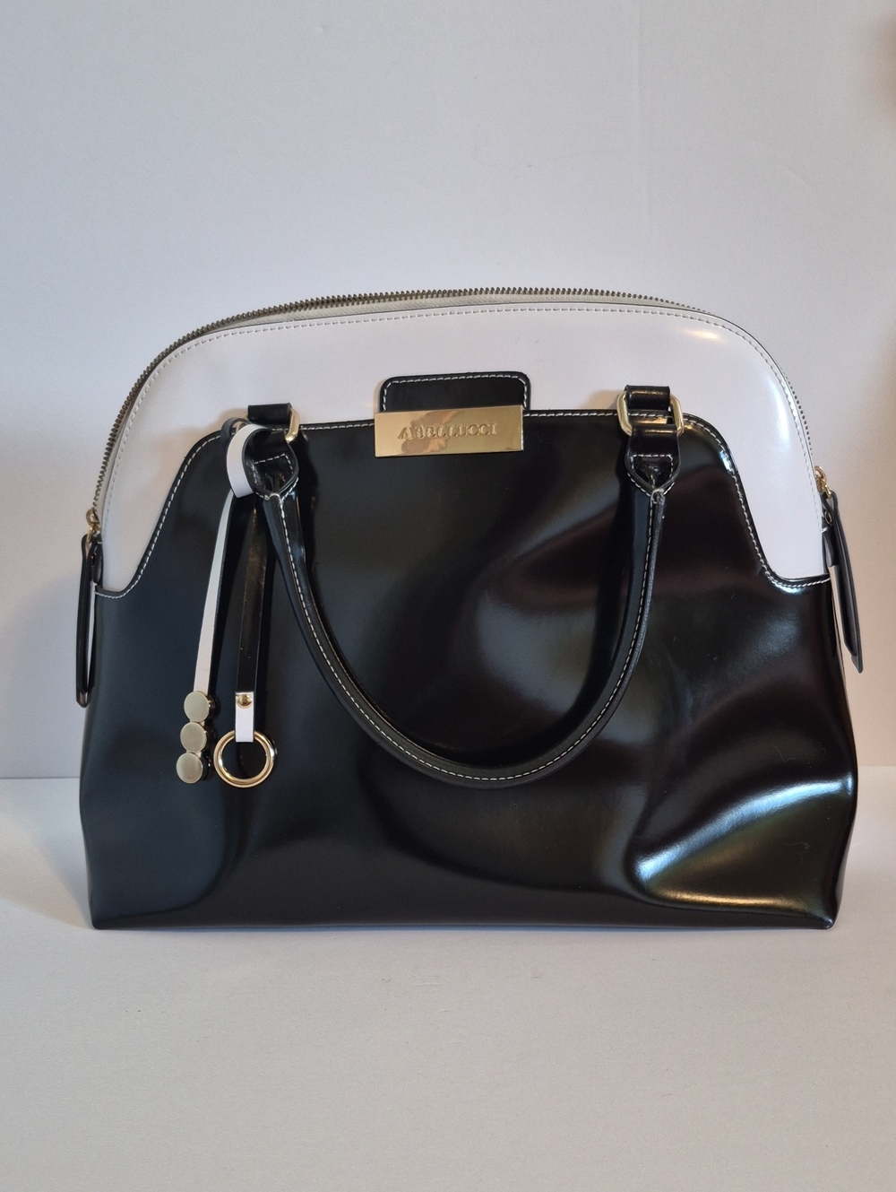 A. Bellucci Italian Leather Satchel Sleek Black And White Handbag